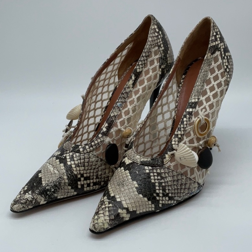 Altuzarra snakeskin fishnet with shells heels
